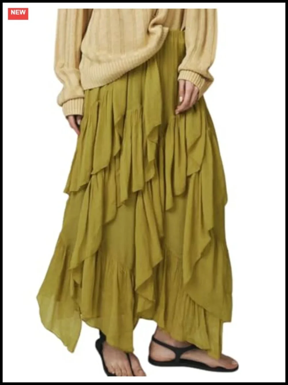 Flowy Ruffle Maxi Skirt Tiered Boho Long Skirt Lightweight Pull-On